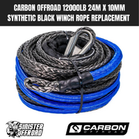 Carbon Winch 12000lb 24m x 10mm Synthetic Black Winch Rope Replacement 