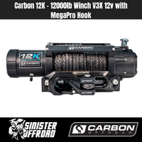 Carbon 12K - 12000lb Winch V3X 12v with MegaPro Hook