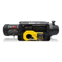 Carbon 12K 12000LB Winch with Black Synthetic Rope and Yellow Hook