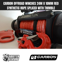 Carbon Offroad 24m x 10mm Red Synthetic Rope Spliced with Thimble