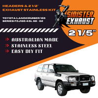TOYOTA LANDCRUISER 105 SERIES FZJ105 4.5L 98 - 02 HEADERS & 2 1/2" EXHAUST STAINLESS KIT