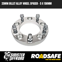 25mm Roadsafe Billet Alloy Wheel Spacers - 5x150mm PCD, M14x1.5 Suits Toyota Landcruiser 76/78/79/100/105 Series