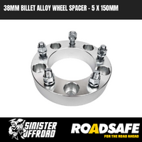 38mm Roadsafe Billet Alloy Wheel Spacers - 5x150mm PCD, M14x1.5 Suits Toyota Landcruiser 76/78/79/100/105 Series