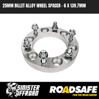 25mm Roadsafe Billet Alloy Wheel Spacers - 6x139.7mm PCD, M12x1.25 Suits GQ GU Nissan Patrol