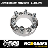 38mm Roadsafe Billet Alloy Wheel Spacers - 6x139.7mm PCD, M12x1.25 Suits GQ GU Nissan Patrol