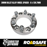38mm Roadsafe Billet Alloy Wheel Spacers - 6x139.7mm PCD, M12x1.5 Suits Toyota Landcruiser 60/75/80 Series