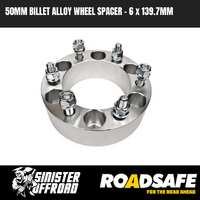 50mm Roadsafe Billet Alloy Wheel Spacers - 6x139.7mm PCD, M12x1.5 Suits Toyota Landcruiser 60/75/80 Series